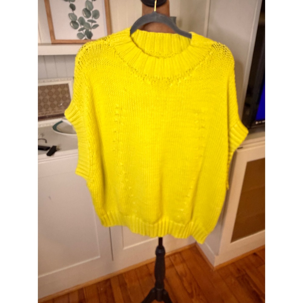 Maeve Anthropologie Neon Yellow Chunky Knit Sleeveless Sweater Vest Plus 3X NWT